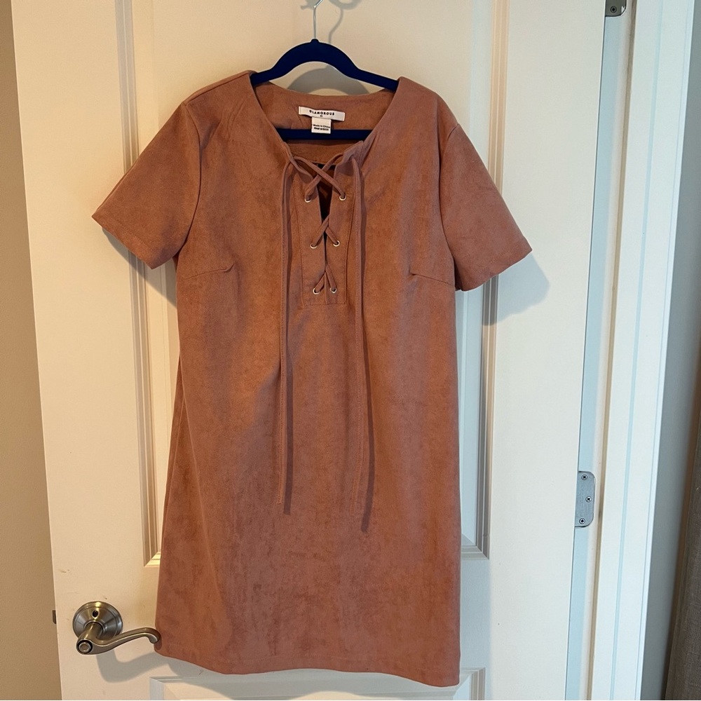 Glamorous Dusty Pink Suede Short Sleeve Dress | XS